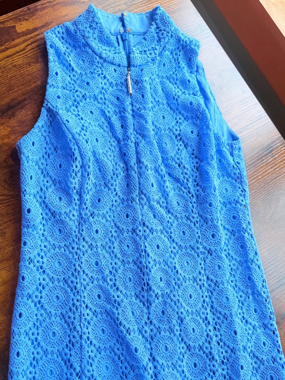 Lilly Pulitzer Alexa Shift Bay Blue Crochet Knit Dress size small